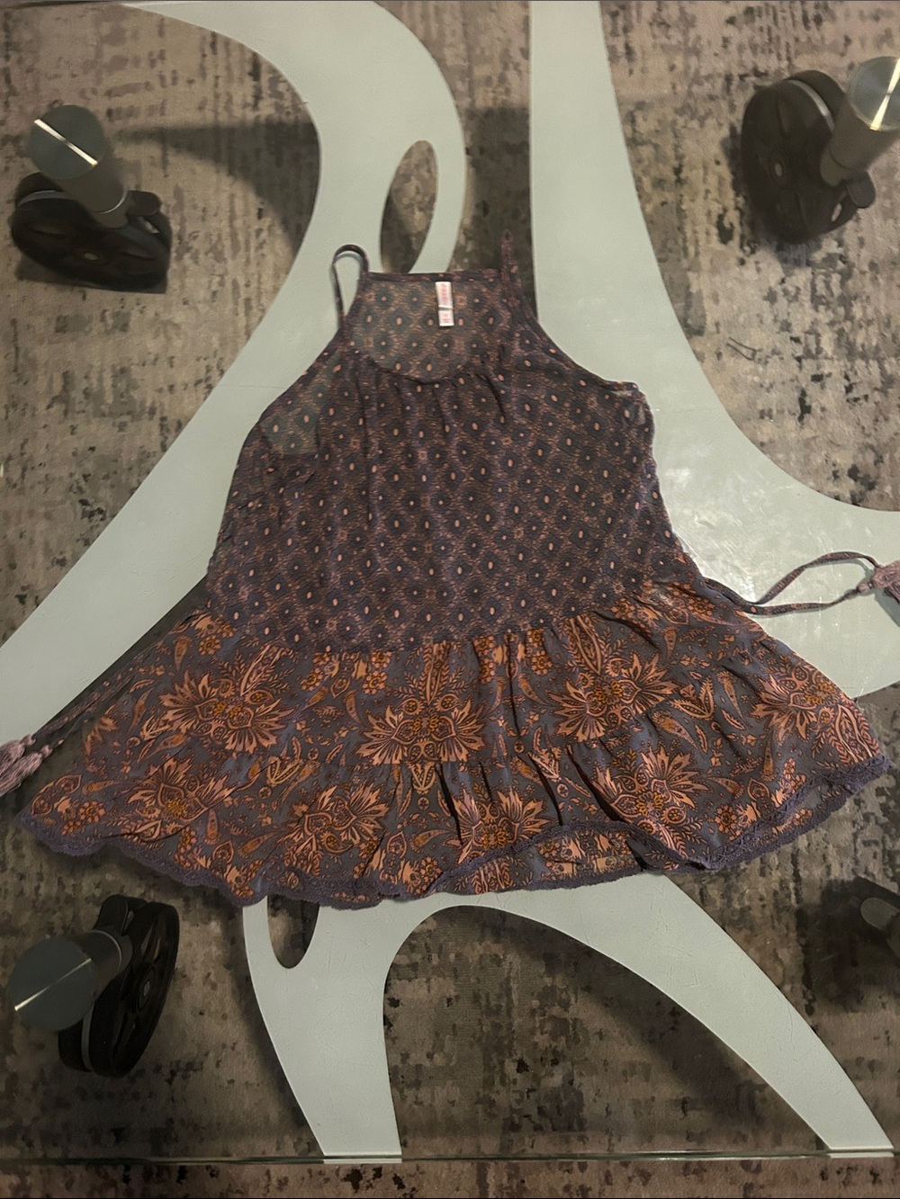 Xhilaration Navy & Rust Patterned Spaghetti Strap Dress